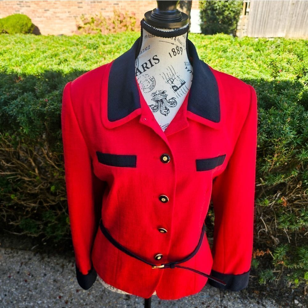 VTG Kasper A.S.L Petite Red & Navy Blue Chic Blazer. - Picture 4 of 15